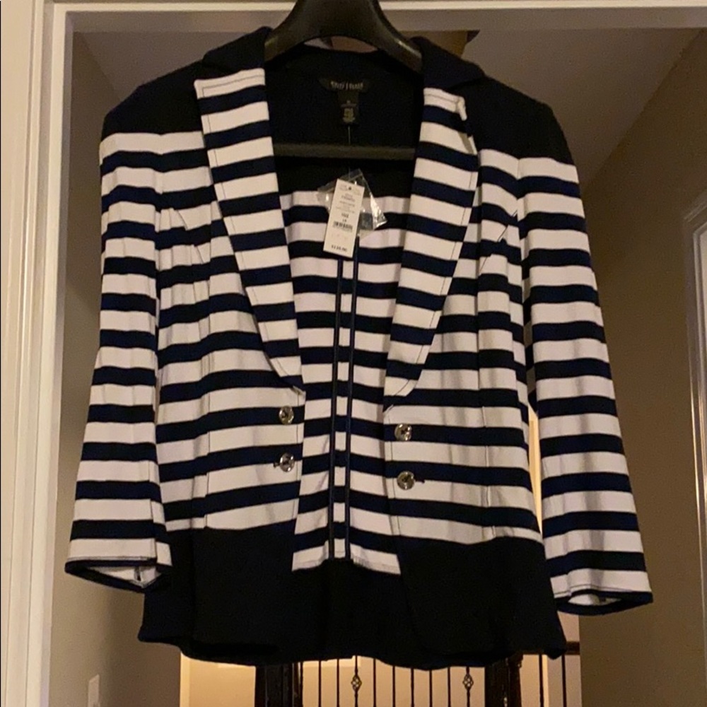 White House Black Market Navy and White Striped Blazer
